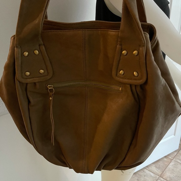 Leather satchel by “Sorial”  light lining inside, brass studs, gorgeous bag! - Picture 2 of 9